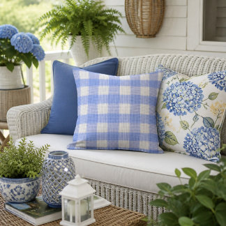 Blaue und weiße Gingham-Karo-Dekoration Kissen