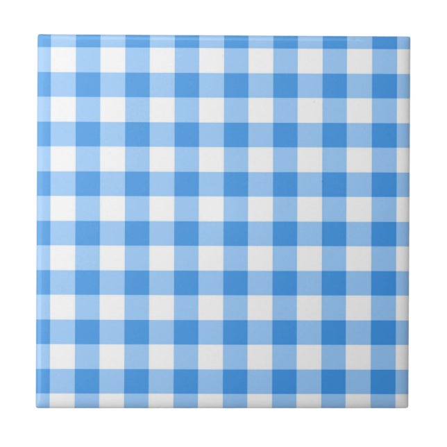 Blaue und weiße Gingham-Karo-Muster Fliese (Vorderseite)