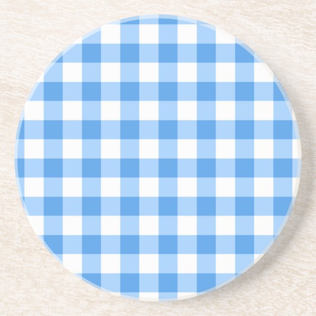 Blaue und weiße Gingham-Karo-Muster Getränkeuntersetzer (Vorne)