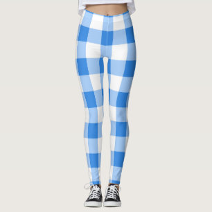 Blaue und weiße Gingham-Karo-Muster Leggings
