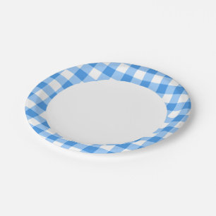 Blaue und weiße Gingham-Karo-Muster Pappteller