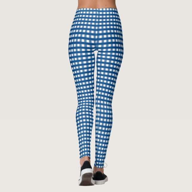 Blaue und weiße Gingham-Leggings Leggings (Rückseite)