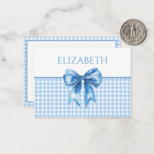 Blaue und weiße Gingham- und Schleifenoptik Mitteilungskarte
