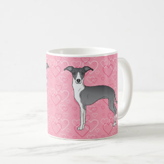 Blaue und weiße Grauhound auf rosa Herzen Kaffeetasse