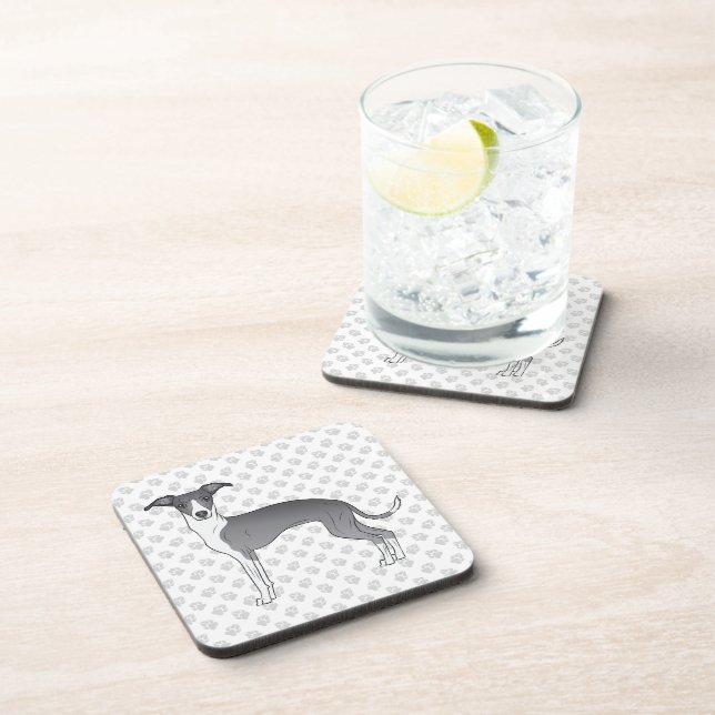 Blaue und weiße Grauhunde mit Paws Getränkeuntersetzer (Rechte Seite)