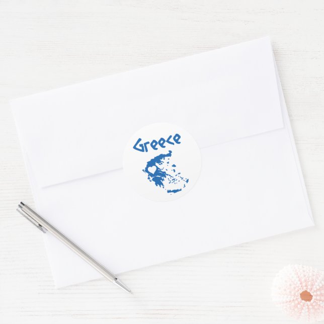 Blaue und weiße griechische Karte Runder Aufkleber (Umschlag)