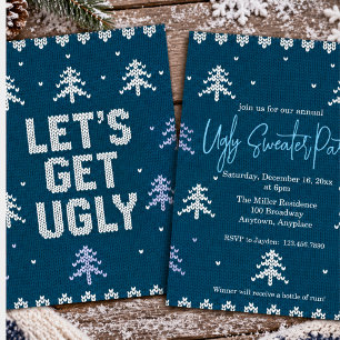 Blaue und Weiße hässliche Weihnachtspullover-Party Einladung
