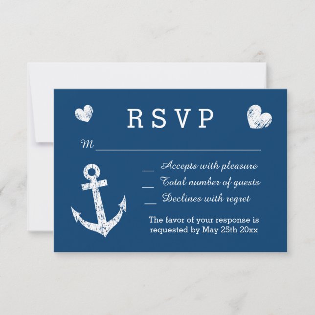 Blaue und weiße Hochzeitkarten der Nautischen UAWG RSVP Karte (Vorderseite)