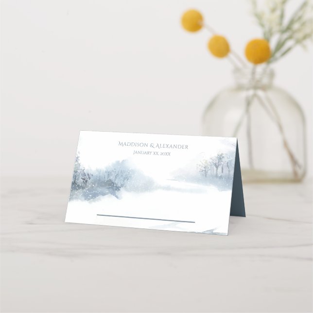 Blaue und weiße Hochzeitsempfehlung Platzkarte (Vorderseite)