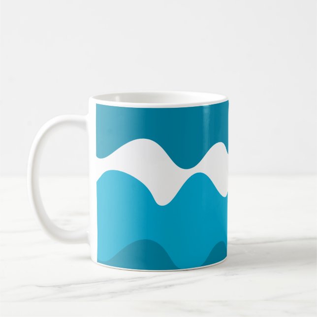 Blaue und weiße horizontale Wellenmuster Kaffeetasse (Links)