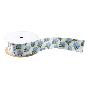 Blaue und weiße Hortensien-Blumenmuster Satinband
