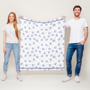 Blaue und weiße Hortensien-Botanical-Toile-Muster Fleecedecke