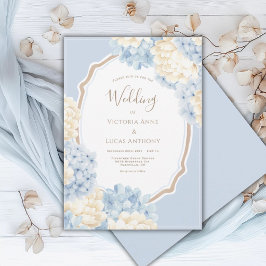 Blaue und weiße Hortensien Hochzeit im Vintage-Sti Einladung