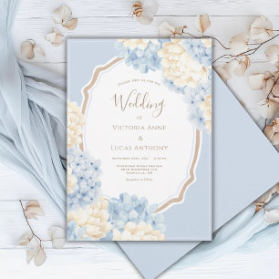 Blaue und weiße Hortensien Hochzeit im Vintage-Sti Einladung