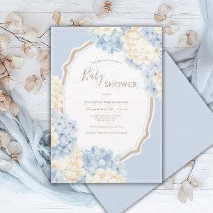 Blaue und weiße Hortensien Vintage-Baby-Party Einladung