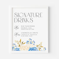 Blaue und weiße Hydrangeas Hochzeitssignaturgeträn