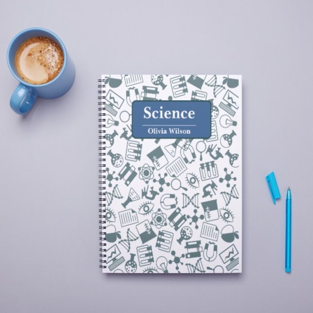 Blaue und weiße Illustrationswissenschaft Notizbuch (Blue and White Illustrative Science Notebook)