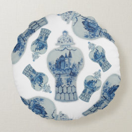 Blaue und weiße Ingwer-Jars-Rundwurfkissen Rundes Kissen