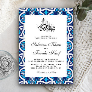 Blaue und weiße islamische arabische Hochzeit Einladung