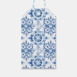 Blaue und weiße italienische Aquarellmuster Geschenkanhänger