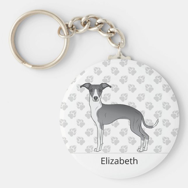 Blaue und weiße italienische Windhunde mit Individ Schlüsselanhänger (Vorne)