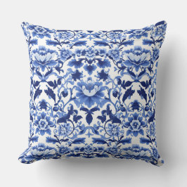 Blaue und weiße Jugendstil Chinoiserie Lotus Kissen