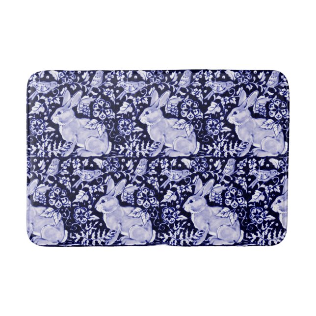 Blaue und weiße Kaninchen Bird Bath Mat Dedham Nav Badematte (Vorderseite)