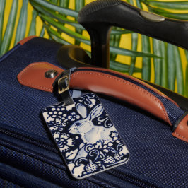 Blaue und weiße Kaninchen Bunny Floral Woodland Na Gepäckanhänger