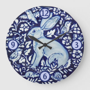 Blaue und weiße Kaninchen-Hare-Bird-Insekten-Mous Große Wanduhr