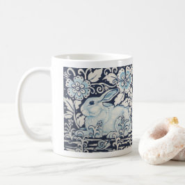 Blaue und weiße Kaninchenmalerei aus Blumenholz Kaffeetasse