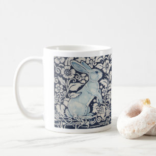 Blaue und weiße Kaninchenmalerei Holz Blumenberry Kaffeetasse