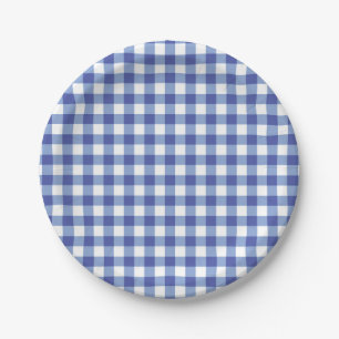Blaue und weiße karierte Gingham-Quadrate OZ Party Pappteller