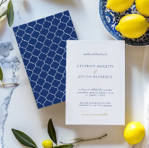 Blaue und weiße klassische Mediterrane Hochzeit