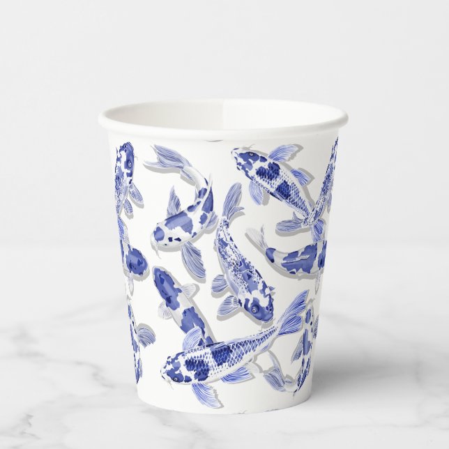 Blaue und weiße Koi Pappbecher (Links)