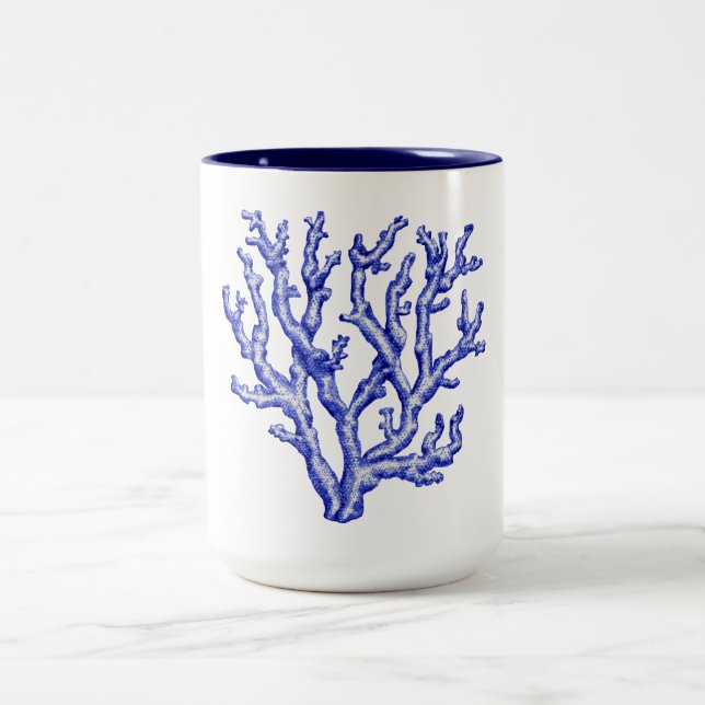 Blaue und weiße Korallen Zweifarbige Tasse (Mittel)