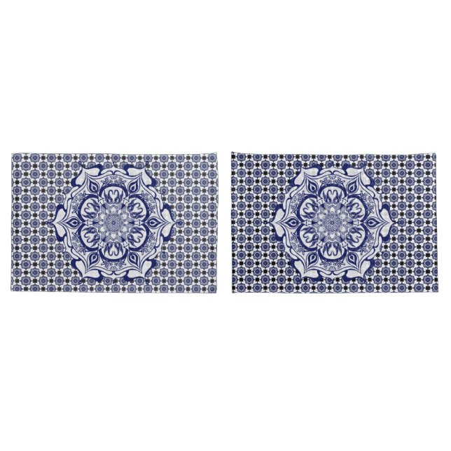 Blaue und weiße Kreatur Mandala Kissenbezug (Rückseite-Set)