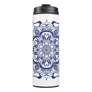 Blaue und weiße Kreatur Mandala Thermal Tumbler Thermosbecher