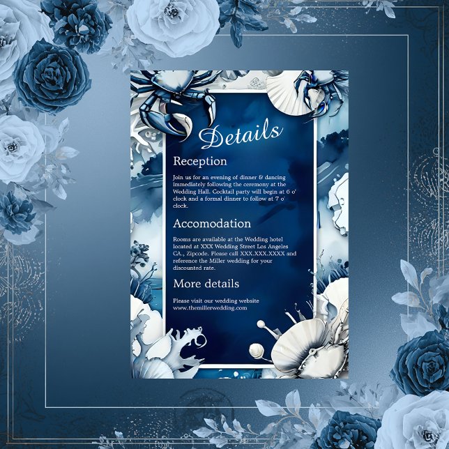Blaue und weiße Küstenvibe Hochzeitskarte Begleitkarte (Von Creator hochgeladen)