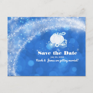Blaue und weiße Kutsche Hochzeit Save Date Ankündigungspostkarte