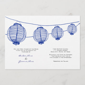 Blaue und weiße Laternen zum Hochzeitsempfang Einladung