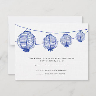 Blaue und weiße Laternen zum Hochzeitsempfang RSVP Karte