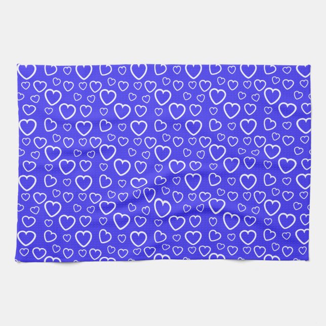 Blaue und weiße Liebe Herzmuster Geschirrtuch (Horizontal)