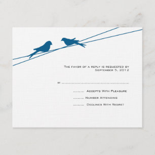 Blaue und weiße Liebesvögel auf einem Draht-UAWG RSVP Karte