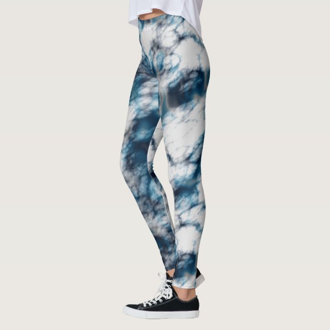Blaue und weiße Marmorplatte Leggings (Links)