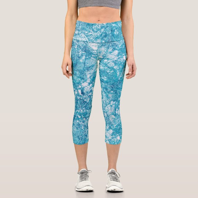 Blaue und weiße Marmorstruktur Capri Leggings (Vorderseite)