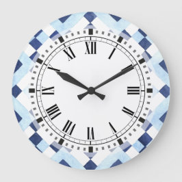 Blaue und weiße marokkanische Geometrische Küche Quadratische Wanduhr