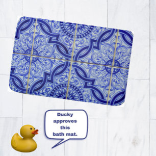 Blaue und weiße mediterrane Azulejo-Fliesenmuster Badematte