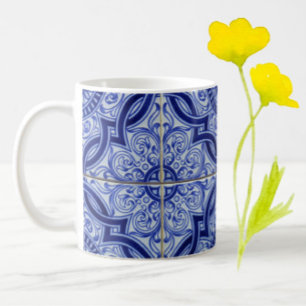 Blaue und weiße mediterrane Keramik Fliesenmuster Kaffeetasse