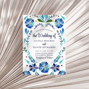 Blaue und Weiße Mexikanische Florale Fiesta-Hochze Einladung
