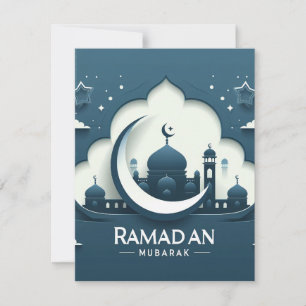 Blaue und weiße moderne Ramadan Mubarak-Karte Mitteilungskarte